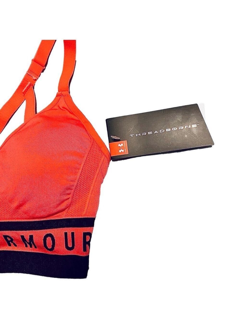 Neon Hot Pink and Black Under Armour Low Impact Seamless Longline Sports Bra XS - Picture 4 of 12